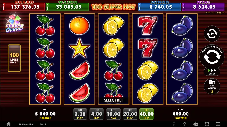 100 Super Hot slot lines and symbols