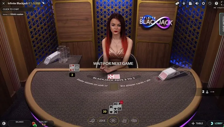 infinite blackjack game screen