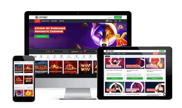 optibe kazino website screens