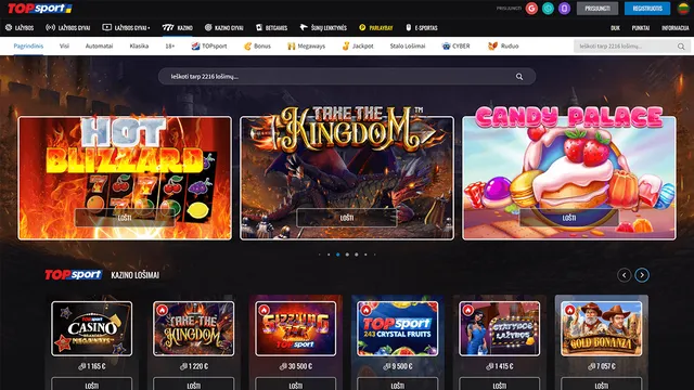 top sport casino website screen
